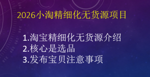 2026小淘精细化无货源项目-小淘项目甄选
